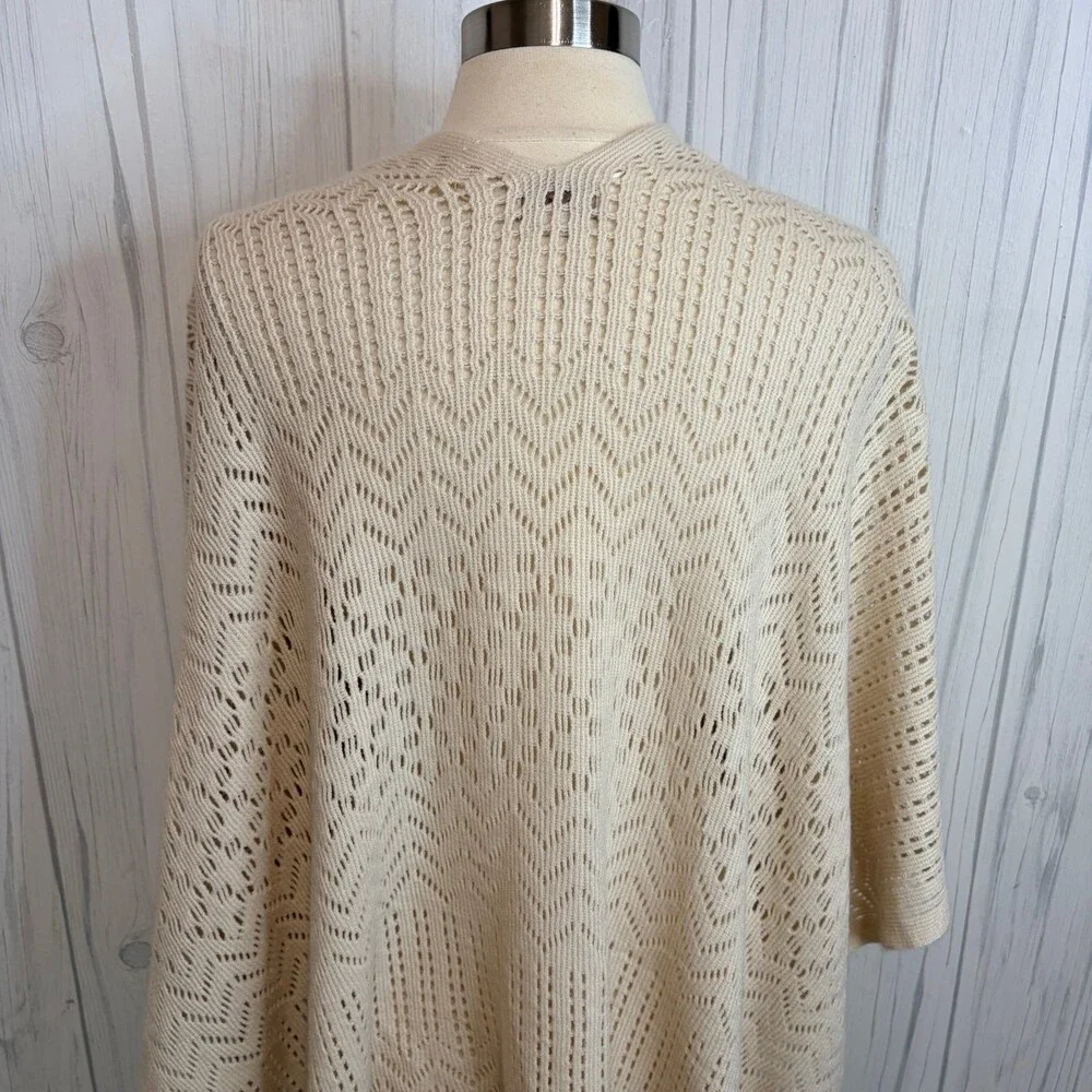 LOFT Beige Knit Boho Kimono Fringe Hem, O/S